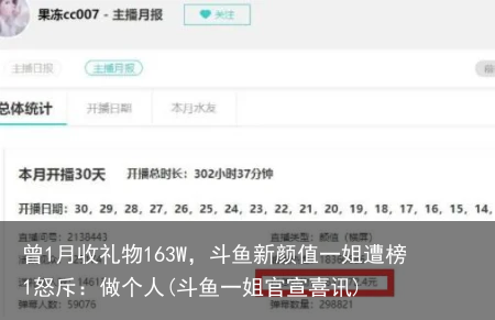 曾1月收礼物163W，斗鱼新颜值一姐遭榜1怒斥：做个人(斗鱼一姐官宣喜讯)