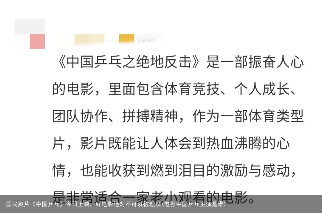 国民爽片《中国乒乓》今日上映，好电影绝对不可以被埋没(电影中国乒乓主演是谁)