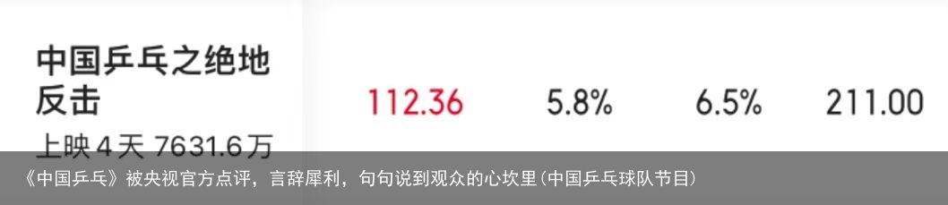 《中国乒乓》被央视官方点评，言辞犀利，句句说到观众的心坎里(中国乒乓球队节目)