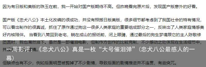 一周影评：《忠犬八公》真是一枚“大号催泪弹”(忠犬八公最感人的一幕)