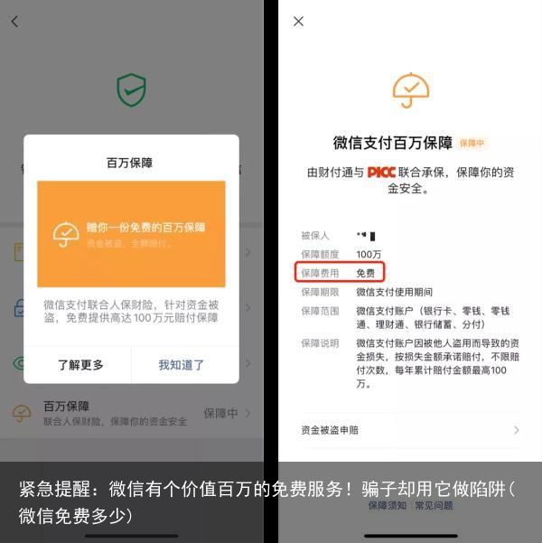紧急提醒：微信有个价值百万的免费服务！骗子却用它做陷阱(微信免费多少)